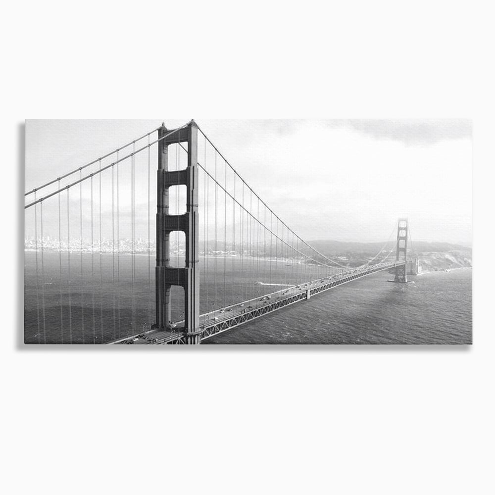 Tablou canvas cu fotografie alb-negru cu podul golden gate, fara rama, pe sasiu de lemn